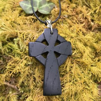 Irish bog oak Celtic cross pendant