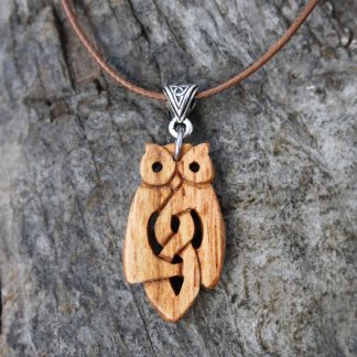 Celtic Owl pendant carved on Irish chestnut